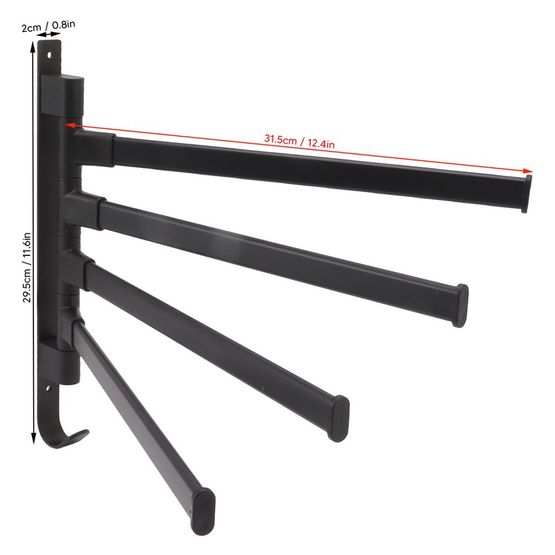 Black Swivel Towel Bar Punch Free Bathroom Towel Rack Wall