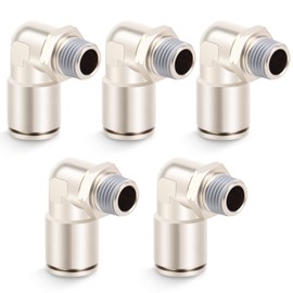 ERGAOBOY 5 Pcs 6mm Tube OD x 1/8" BSP Male Thread Elbow Push to Connect Fittings, Copper Nickel Plating Pneumatic Connector Fittings