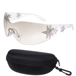 Nydotd Rimless Y2K Sunglasses Wrap Around Trendy Glasses for Women Men Frameless Sun Glasses 2000S Fashion Cool Shield Shades (Clear Frame/Clear Lens)