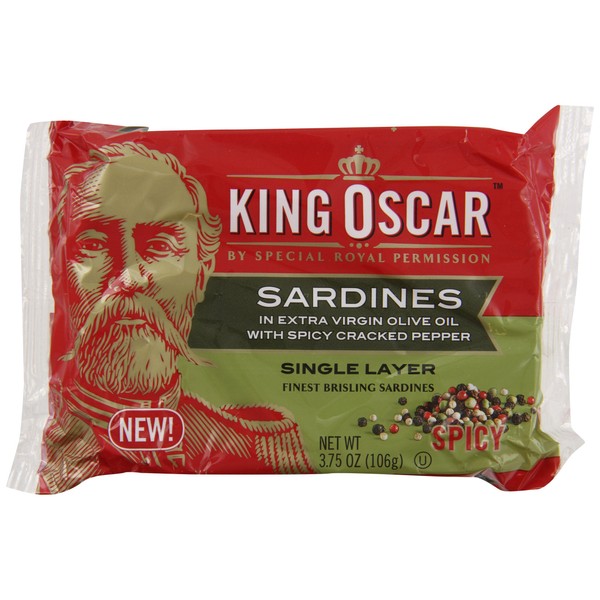 King Oscar Sardines in Extra Virgin Olive Oil with Spicy Cracked Pepper, Single Layer, 3.75 Ounce (Pack of 12)
