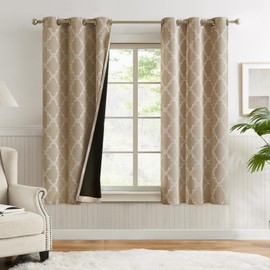 Melodieux Moroccan 100% Blackout Curtains 63 Inch Length for Bedroom Living Room, Thermal Insulated Energy Efficient Grommet Lined Drapes Privacy Window Treatment 2 Panels, 42" W x 63" L, Tan Beige