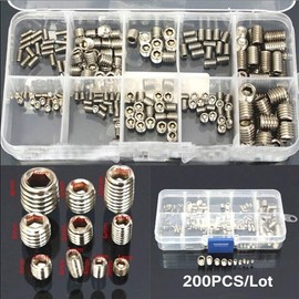 M3 M4 M5 M6 M8 200Pcs Allen Head Socket Hex Grub Screw Set Assortment Kit with Internal Hex Drive and Cup Point with Box, 304 Stainless Steel, Metric