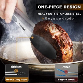 Eddeas Kitchen Tongs with Silicone Tips, Tongs for Cooking Heat Resistant 600 Degrees Stainless Steel Locking Tong - 7" 9" & 12 inch Silicone Tong Non-Stick, Black Set of 3