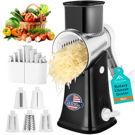 APSARAS USA Cheese Grater Hand Crank, Rotary Cheese Grater, 5 in 1 Rotary Grater, Cheese Shredder Replaceable Stainless Blades with Strong Suction Base, Easy to Clean Kitchen Gadgets with Storage Box