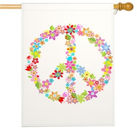 Mugod Floral Peace Sign Burlap House Flags for Outdoor, Peace Love Large Yard Flags 28 x 40 Double Sided Seasonal Decorative Flag for Farmhouse Holiday Decoration