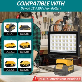 T-SUN Battery Work Light,100W Cordless LED Work Light for Dewalt 18V/20V Battery, LED Light with USB & Type C Charging Port, Portable Work Lights for Workshop,Emergency and Job Site Lighting