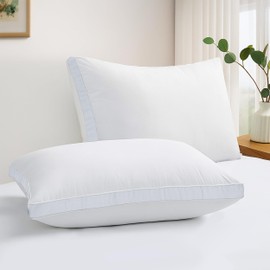 LUX Décor Queen Gusseted Pillows Set of 2 – Medium Firm Support for Side & Back Sleepers - Cooling Down Alternative Hotel Bed Pillows – 100% Microfiber Cover, Virgin PSF Fill – White, 26x18