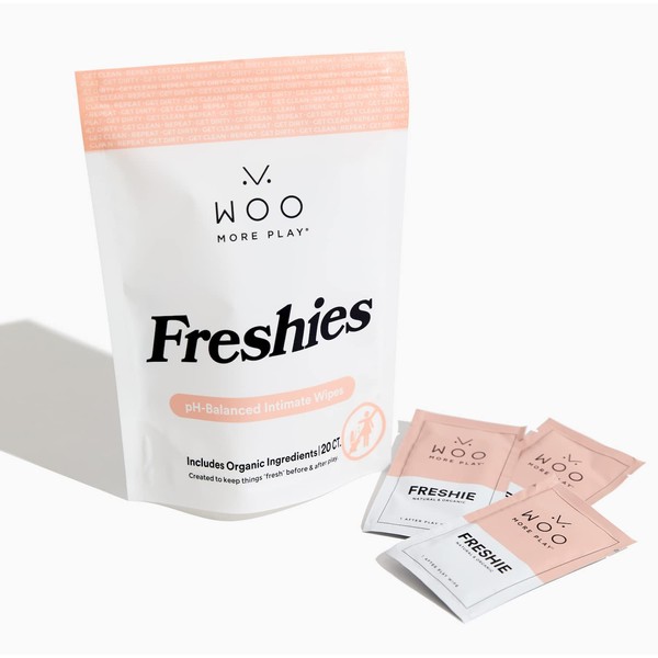 Woo More Play Freshies: All-Natural Feminine Intimacy Towelette Wipes with Coconut Water and Aloe Vera, Promotes Feminine Health & Helps Alleviate Irritation - Vegan and Cruelty Free, 20ct
