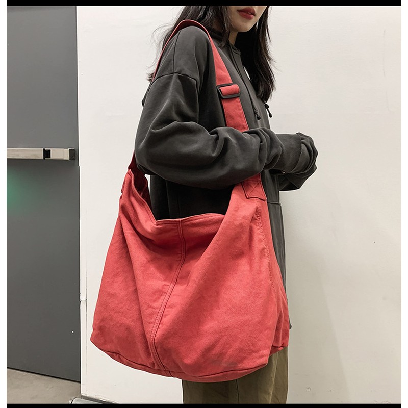 Canvas Messenger Bag Large Crossbody Bag Handbag Solid Colour with