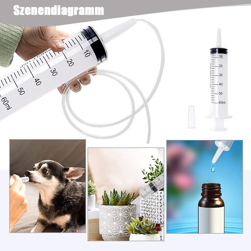 Plastic Syringe, Set of 2 60 ml Syringes with Hose