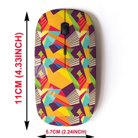 Ratón inalámbrico de 2,4 G con bonito diseño de patrón para todos los ordenadores portátiles y ordenadores de sobremesa con nano receptor, diseño de mosaico geométrico decorativo