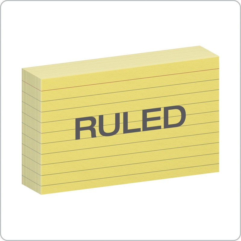Oxford(R) Colored Recycled Index Cards, Ruled, 3in. x 5in., Canary,