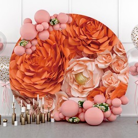 Leyiyi 6.5x6.5ft 3D Floral Round Backdrop Cover Polyester Orange Rose Flower Backdrop for Wedding Bridal Shower Birthday Party Decorations Banner Floral Wall Photo Background Photo Studio Props