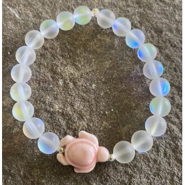 Handmade Iridescent Moonstone Bracelet Rainbow Glass Pink Turtle Sterling Silver Beads