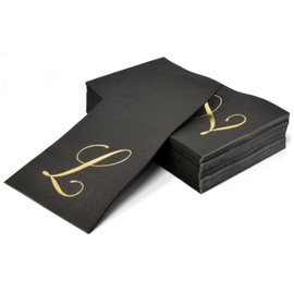 Gift Boutique 100 Gold Monogram on Black Guest Napkins Letter L Disposable Paper Pack Elegant Metallic Golden Foil Dinner Hand Napkin for Bathroom Powder Room Wedding Holiday Decorative Towels