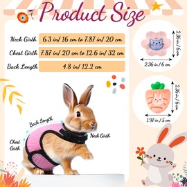 Bunnycool Rabbit Harness and Leash Set with 2 Cute Decorations Soft Adjustable Buckle Breathable Mesh Vest Harness for Rabbits Ferret Small Pig Puppy Walking Supplies (Pink,Cute Pattern)