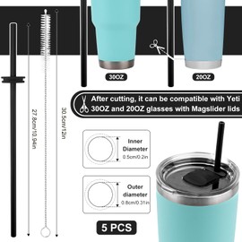 5PCS Silicone Straw for Yeti Rambler 30/20/10oz，Reusable Plastic Straws and Cleaning Brush for Yeti Tumbler with Magslider Lid ，Yeti Accessories，Replacement Drinking Straws，BPA Free (Black)