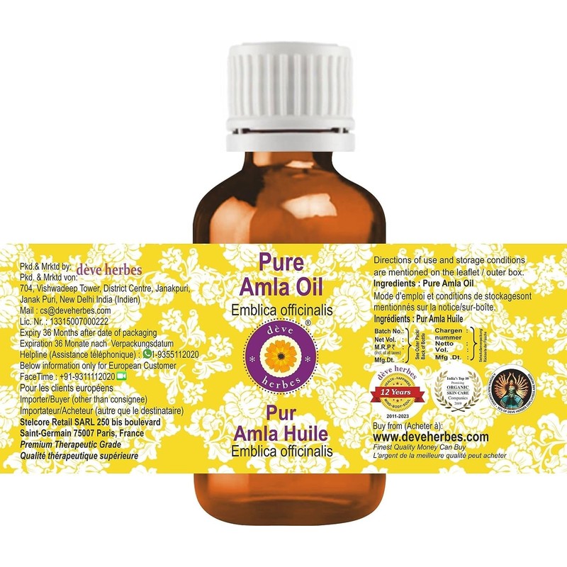Deve Herbes Pure Amla Oil (Emblica officinalis) 10ml (0.33 oz)