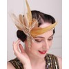 Rumtock Champagne Flapper Hair Piecewith Head Chain 1920s Hair Jewelry