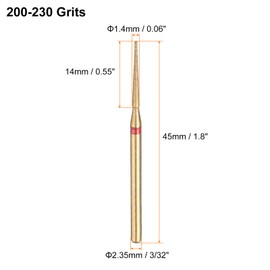 sourcing map 10pcs 200-230 Grits Diamond Grinding Bit 1.4mm Tapered Head 2.35mm Shank 14mm Length Titanium Plated Stone Sanding Drill Bits Rotary Tool for Nails Grinding Polishing