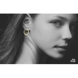 HUG A HOOP - 925 Sterling Silver Gold Overlay Diamond-Cut Disco Ball Hoop Earrings, 2mm Click-Top Hoops 15mm