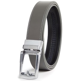 Carlo Fellini Genuine Leather Ratchet Belt for Men, Dress Belt for Men, Track Adjust Belt with Buckle, Grey
