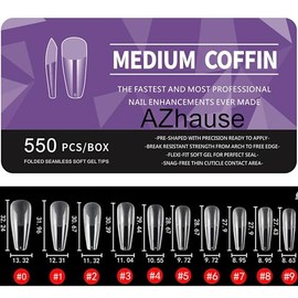 AZhause Nail Tips, Soft Gel, Transparent, Extra Long, Full Cover, Break Resistant, Pre-Shaped, False Nail Tips - Ready to Apply (Coffin, Medium)