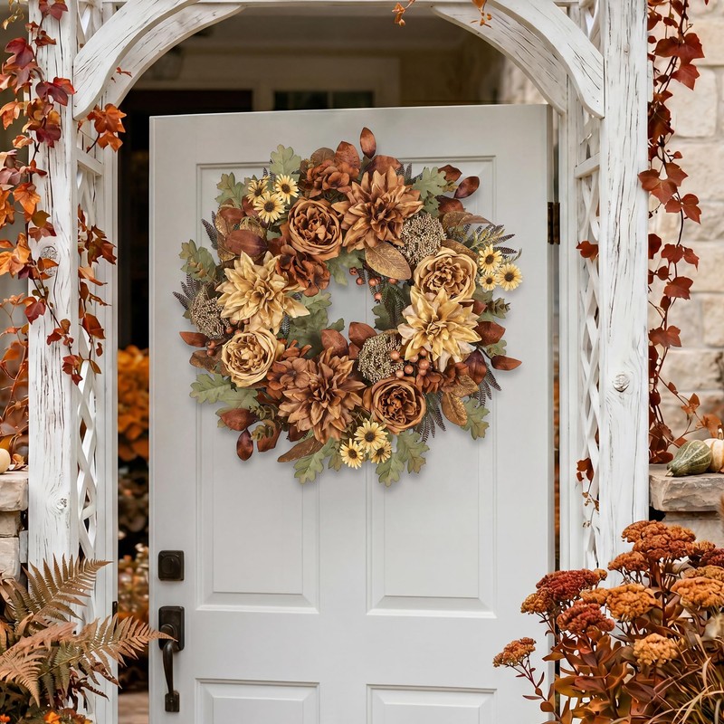 MDSTBN 24in Fall Wreaths for Front Door Artificial Autumn Wreath