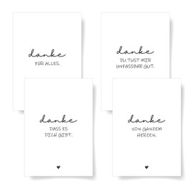 Donari® Postcards Set of 4 DIN A6 Black White ● Thank You Greeting Cards with Wonderful Sayings ● Thank You Cards for the Whole Family ● Beautiful Postcards with Sayings