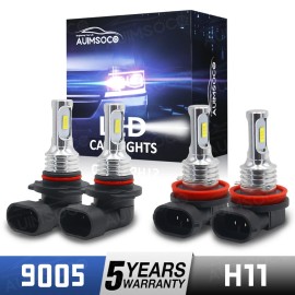 AUIMSOCO Combo 9005+H11 LED Headlight High Low Beam Bulbs 6500K Xenon White Super Bright