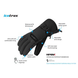 ICETRAX Windproof Waterproof Insulated Unisex Winter Sports Gloves - Touchscreen Ski/Snowboard Gloves for Men and Women (Black, X-Large)