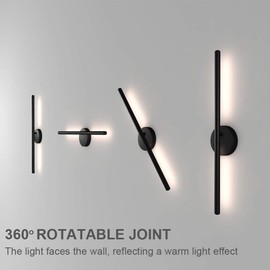 Aipsun 28in Modern Black Wall Sconce Rotatable 360° LED Black Wall Light Fixtures for Bedroom Living Room Hotel Hallway Corridor Warm White 3000K