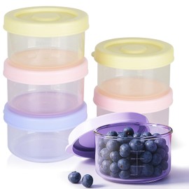 Juego de 6 Recipientes para Papillas de Bebe, Contenedor Mini para Snack con Línea Graduada, Vasos para Gelatina con Tapa, Apto para Frigorífico Microondas y Lavavajillas