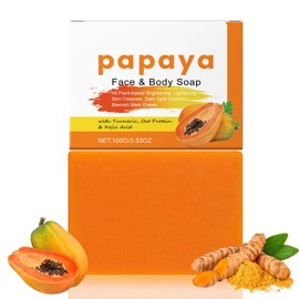 Papaya Turmeric Soap Bar for Body & Face - Handmade Soap Bar for Dark Spots - Reduce Acne, Cleanse Scars, & Even Skin Tone - Natural Papaya Soap with Turmeric, Kojic Acid & Essential Oils