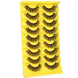 Mink Lashes D Curl Russian Strip Lashes zanlufly Fluffy Wispy Clear Band False Eyelashes Cat Eye 6D Lashes Pack