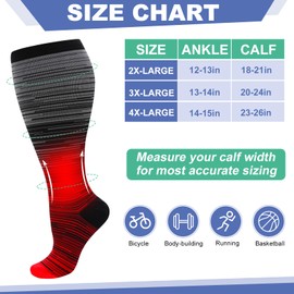 Zuimei 4 Pairs Plus Size Compression Socks for Women & Men, 20-30 mmHg Wide Calf Large Flight Socks Knee High Compression Stockings for Athletic Nurse Running Travel (4XL)