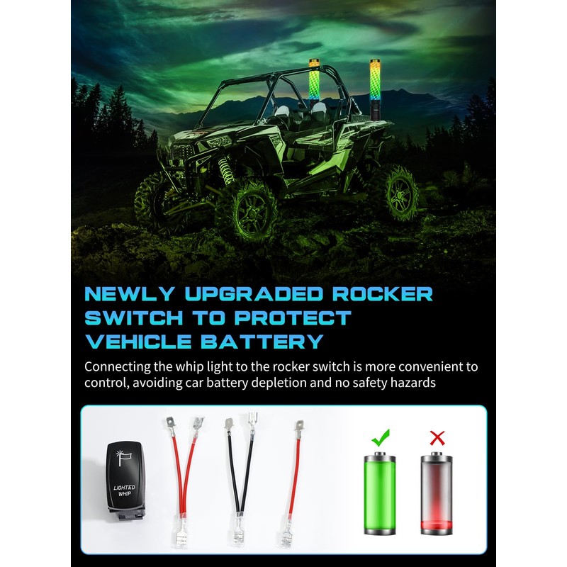 VI9000 2 Pack 1FT Fat Whip Lights, LED Whip Lights