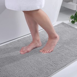 Homaxy Chenille Bathroom Rug, Non-Slip Bath Mat, Washable Bath Mat, Soft Bath Mat, Absorbent Shower Mat for Bathroom - 40 x 60 cm, Light Grey