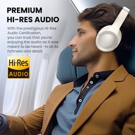 Active Noise Cancelling Headphones with Transparency Mode, 80H Playtime Wireless Over Ear Bluetooth Headphones with ENC Microphone, Deep Bass, Memory Foam Ear Cups, for Travel, Home Office, White