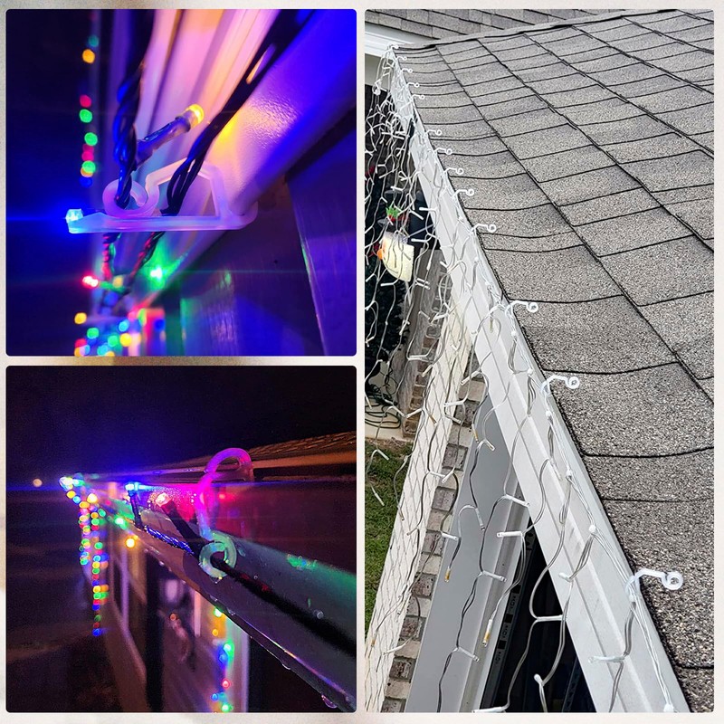 120PCS Weatherproof Outdoor Light Clips - Mini Plastic Gutter Hanging