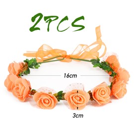 BOOMTOP 2 x Flower Wreath Hair Orange Flowers Headband Women's Carnival Costume Orange Foam Flowers Headband Roses Bridal Flower Crown Wedding Fancy Dress Headpiece 80s 90s Outfit Accessories
