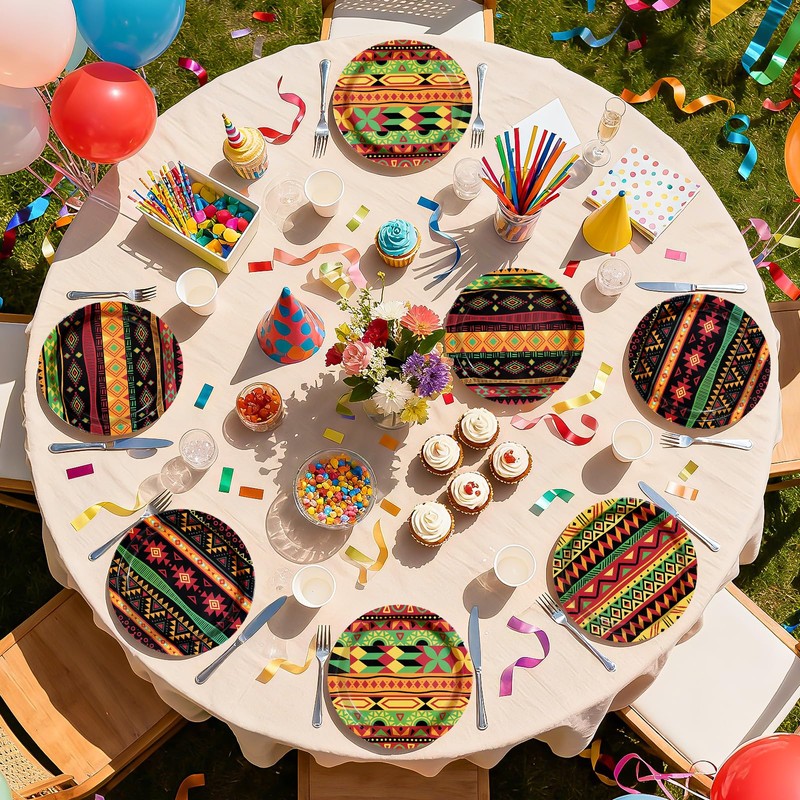 60Pcs Traditional African Tribal Paper Plates 9" Heavy Duty Paper