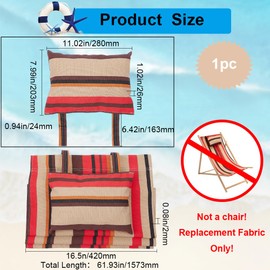 GORGECRAFT Beach Sling Chair Canvas Cloth with Pillow 44x17 Red and Yellow Striped Casual Lounge Chair Replacement Canvas Outdoor Folding Chair Fabric for Patio Beach Sunbathing Garden Courtyard