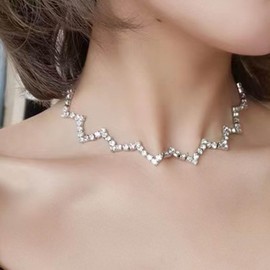 Enautoabs Sparkling Rhinestone Necklace Gold Tennis Chain Necklace Short Crystal Rhinestone Necklace Bling CZ Rhinestone Collar Necklace Wedding Prom Necklace Jewellery for Women, Zinc, No Gemstone