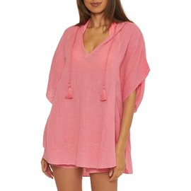 Trina Turk Women's Standard Serene Poncho, V-Neck, Casual, Pull On, Beach Cover Ups, Carnation