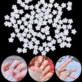 3D Flower Nail Art Charms, White Flowers Nail Charms for Acrylic Nails Flower Nail Decals Nail Art Supplies Floret Five Petaled Floral Resin Small Steel Nail Design DIY Summer Nail Decorations 6 Grids