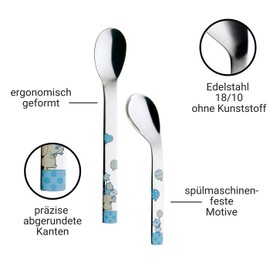 Puresigns ONE Topis Babybesteck Gebogener Löffel Edelstahl Poliert Blau 2-teilig