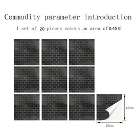 20pcs Black Tile Stickers Brick Peel and Stick Wall Tiles VinylWaterproof DIY Home Decor Stick on Tiles Transfers Kitchen Bathroom Backsplash (6x6in,15x15cm)