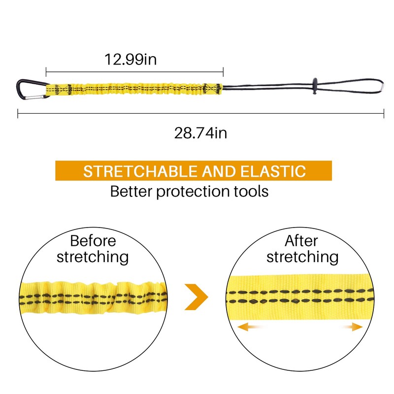 Tool Lanyard, Safety Tool Leash Retractable Bungee Cord with Carabiner