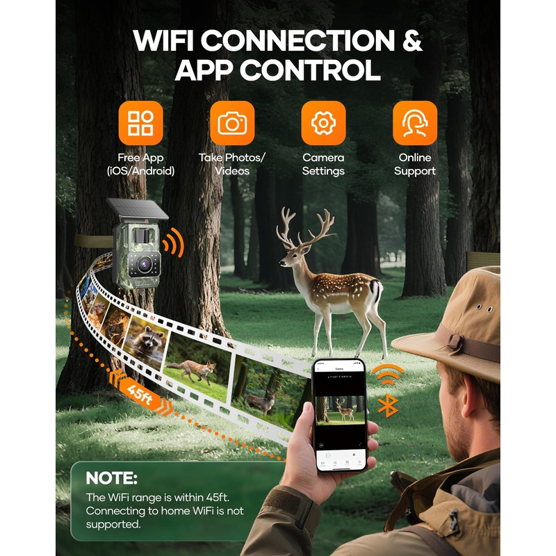 Solar Trail Camera 64MP 4K, 6000mAh Wildlife Camera with Night